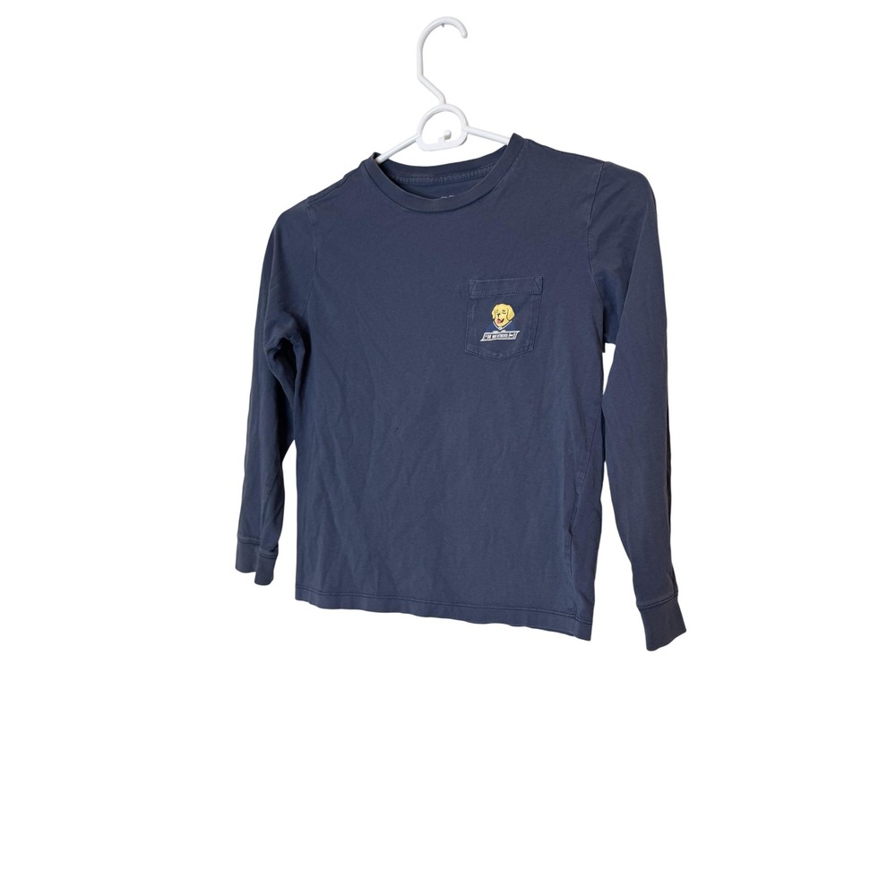 Vineyard Vines Shirt Youth 7 Blue Long Sleeve Wide Retriever Dog Graphic Tee